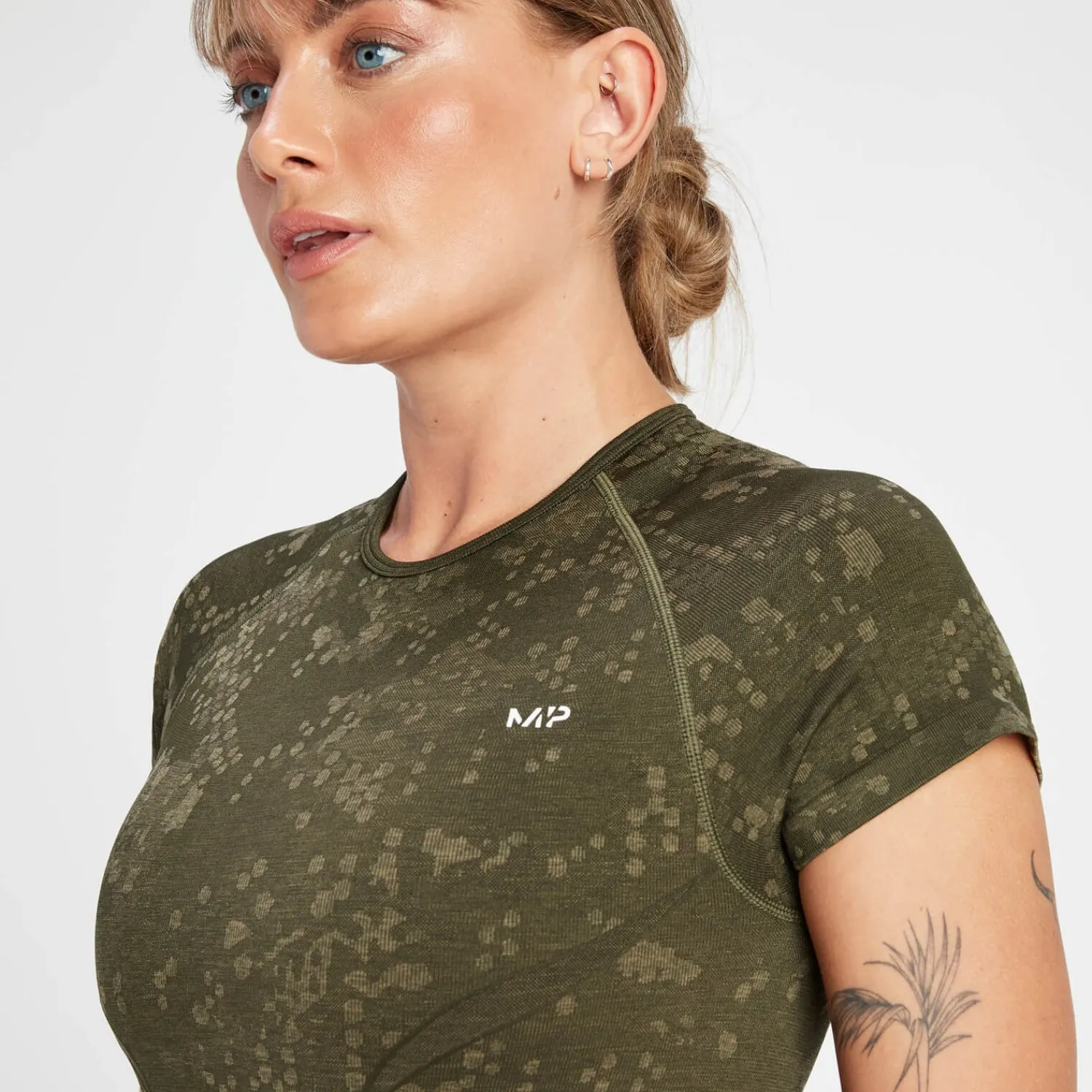 Sale MP Adapt naadloze croptop met patroon voor dames - Olijfgroen DAMES Crop Tops | T-Shirts & Tops