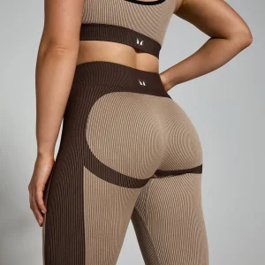 Flash Sale MP leggings van contrasterende en naadloze ribstof voor dames - Kasjmier/espressobruin DAMES Leggings