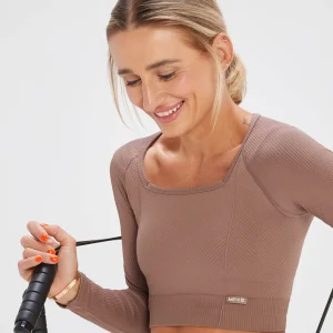Cheap MP x Tatiana naadloze croptop met lange mouwen - Hazelnootbruin DAMES Crop Tops | T-Shirts & Tops